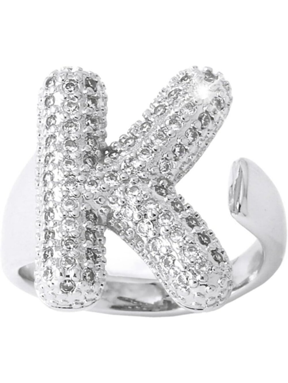 Trendy Gold Initial Ring for Women - 14K Plated, Rhinestone, Adjustable